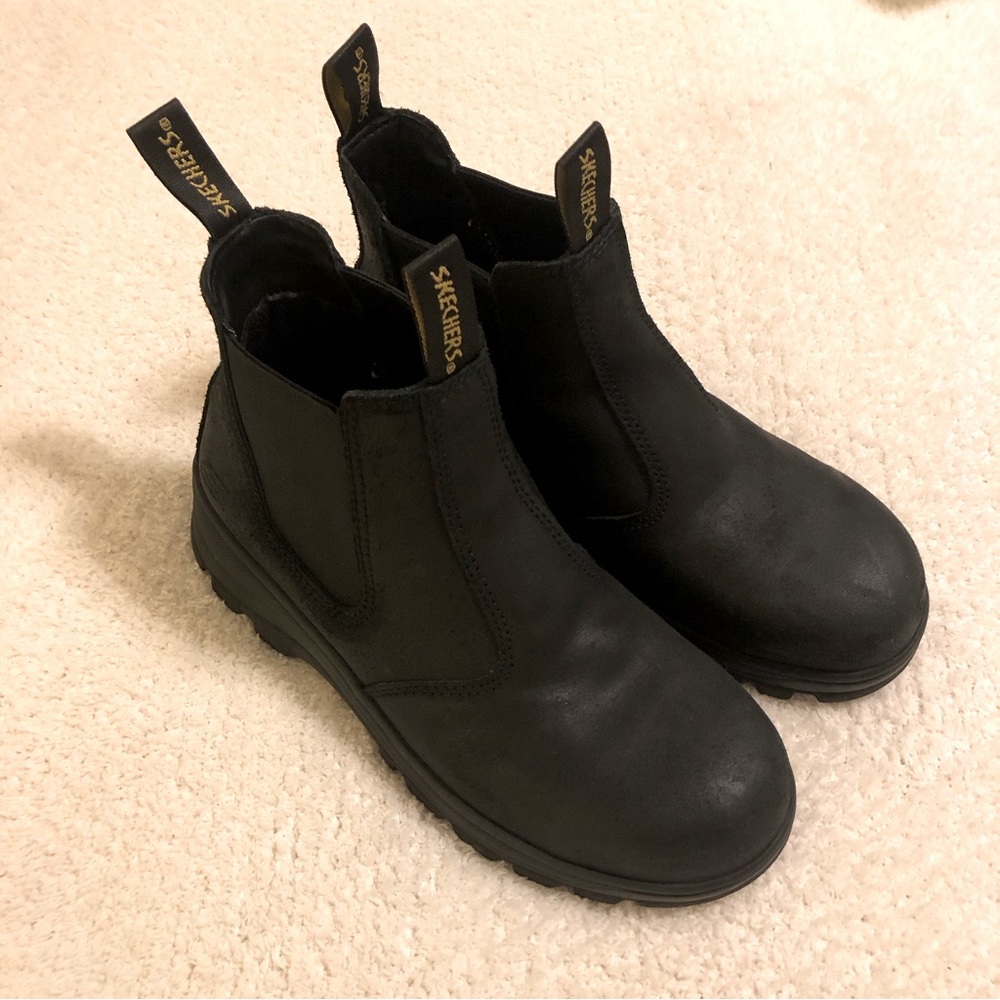 Skechers (blundstone style) leather boots, black, safety toe workboots EUC